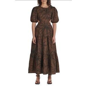 Charlie Holiday Womens Sz 6 M Flores Isles of Palm Cutout Linen Blend Maxi Dress